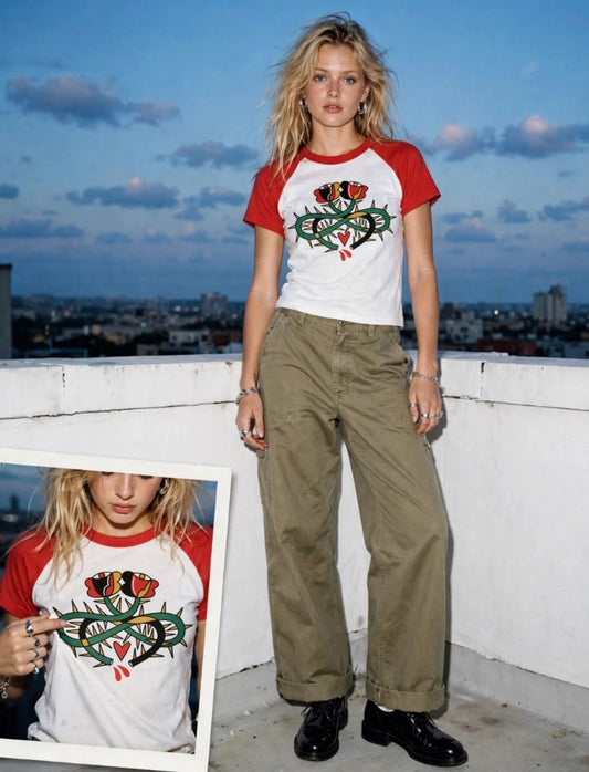 “Thorns and roses” Women’s micro rib baby tee