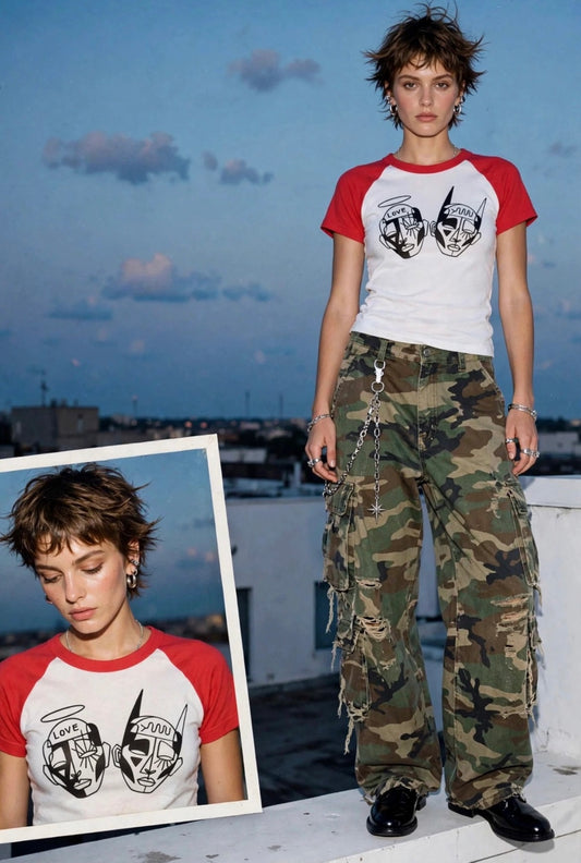“Love and fear” Women’s micro rib baby tee